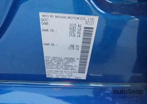 2025 Nissan Altima Sv Awd из США, поврежденный, VIN 1N4BL4DW7SN375398